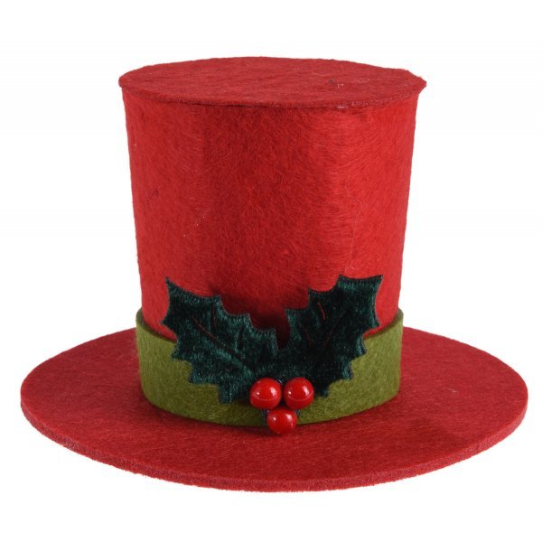 Χριστουγεννιάτικο Κρεμαστό Καπέλο, Κόκκινο με Γκι (14cm)